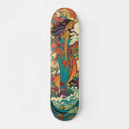 Skateboard Mujer tropical con flores y cosecha marina