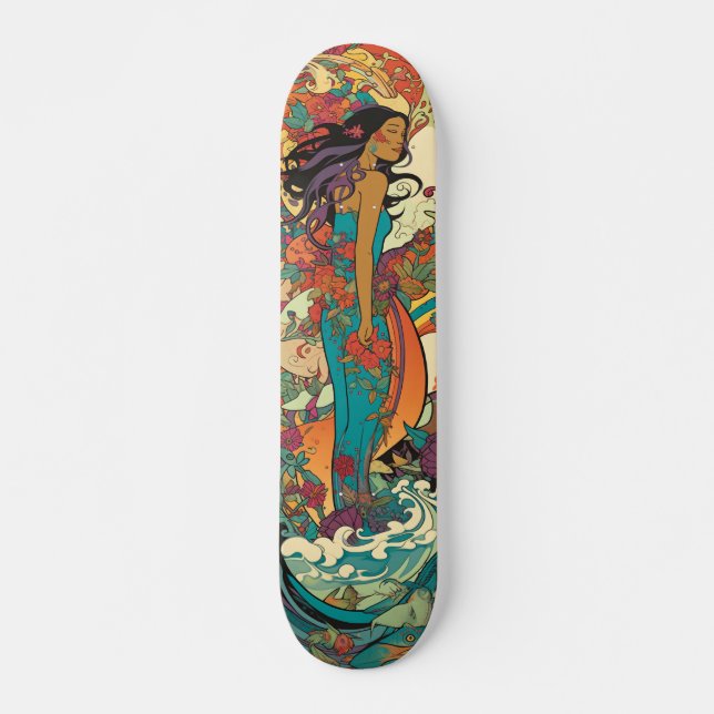 Skateboard Mujer tropical con flores y cosecha marina (Anverso )