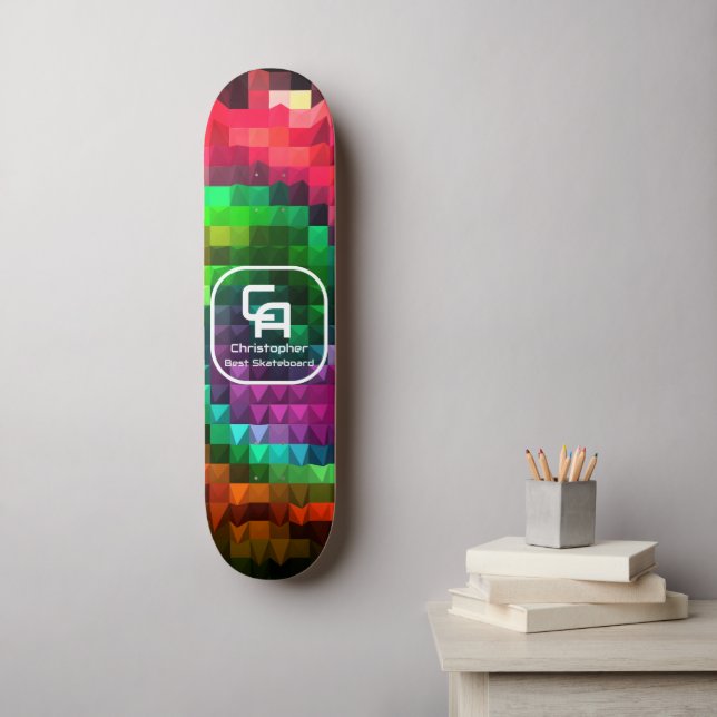 Skateboard Multicolores de monograma fractal piramidal (Arte de la pared)