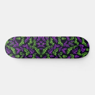 Skateboard Murciélagos púrpura verde neón coloridos Halloween