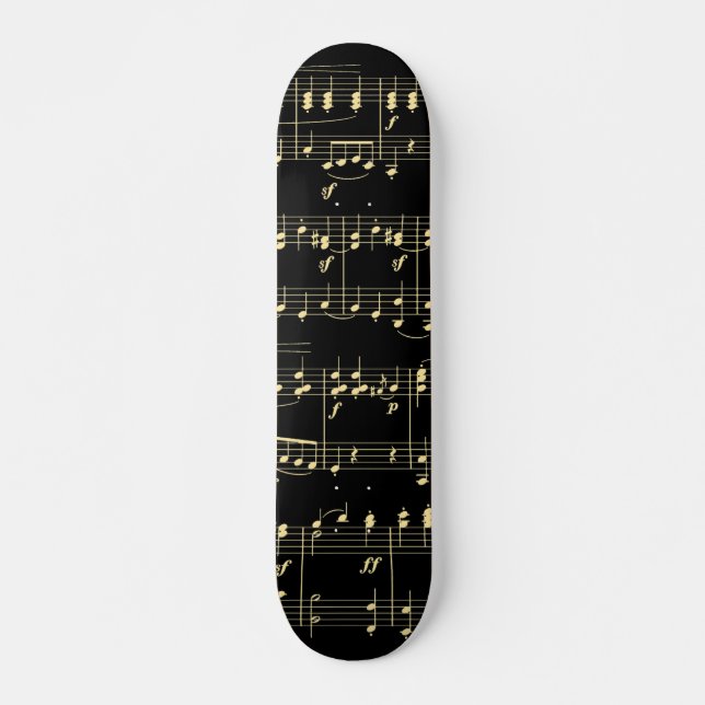 Skateboard Música dorada sobre negro (Anverso )