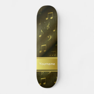 Skateboard música, nota, partitura, oro, banner, plantilla,