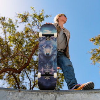 Skateboard Mystic Moon Wolf Guardian
