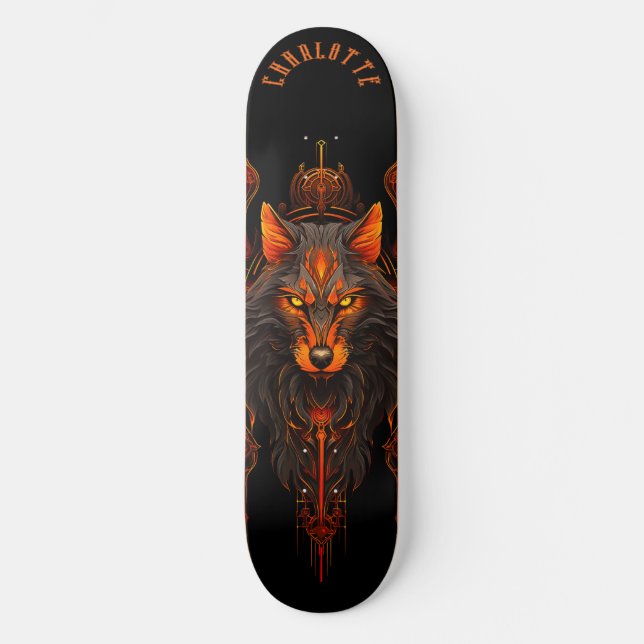 Skateboard Mythical Werewolf Tribal Patterns Dark Fantasy (Anverso)
