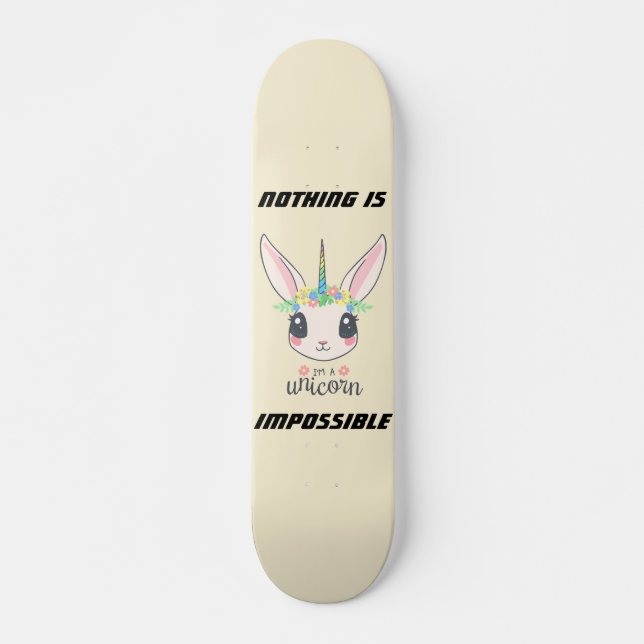 Skateboard "nada es imposible" conejo unicornio divertido (Anverso )