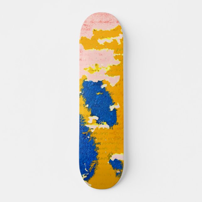 Skateboard Naranja Amarillo cielo azul luz azul rosa pintura  (Anverso )