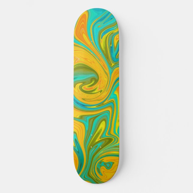 Skateboard Naranja amarillo neón de moda Giro abstracto verde (Anverso)