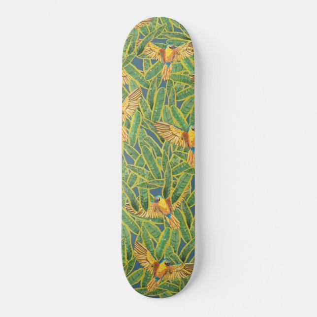 Skateboard Naranja amarillo verde tropical deja patrón de lor (Anverso)