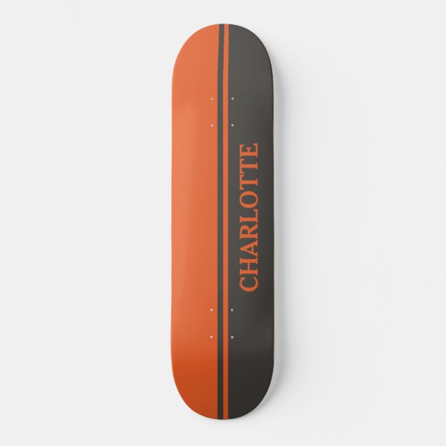 Skateboard Naranja audaz de dos tonos y negro (Anverso)