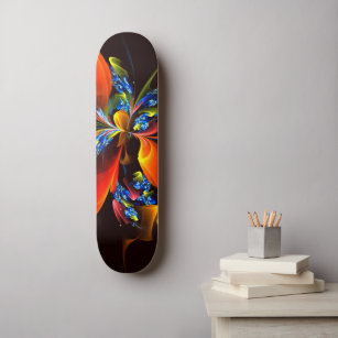 Skateboard Naranja azul Floral Moderno Resumen Patrón de arte