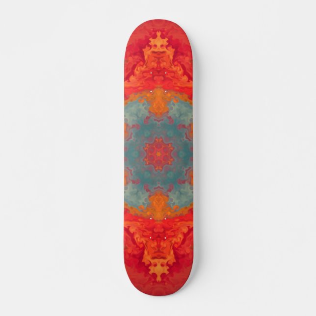 Skateboard Naranja azul hippie psicodélico y rojo (Anverso )