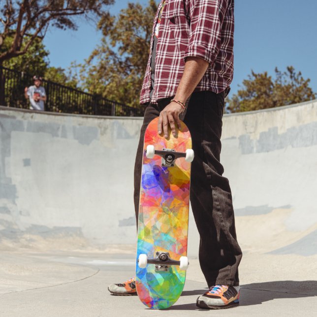 Skateboard Naranja azul Purple Lime Rosa Green Polygon Art (Exterior 2)