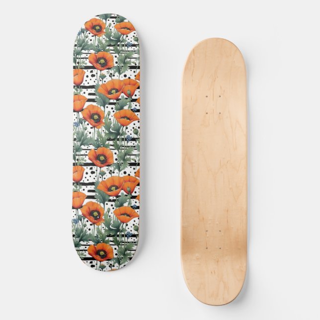 Skateboard Naranja California pinta rayas y puntos negros (Anverso)