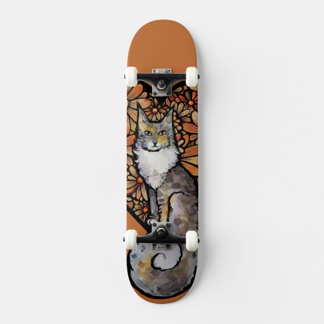 Skateboard Naranja Daisy Maine Coon Cat Caturday Heart (Anverso)