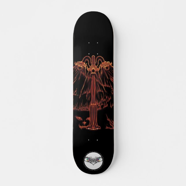 Skateboard Naranja de linternas brillando ojos de gato (Anverso )