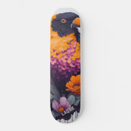 Skateboard Naranja de personalizable loro exótico con flores