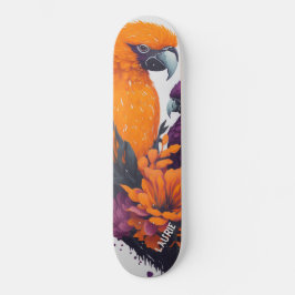 Skateboard Naranja de personalizable loro exótico con flores