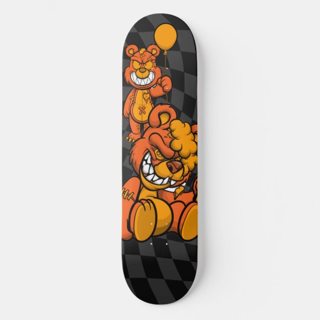 Skateboard Naranja de tablero de ajedrez gris (Anverso)