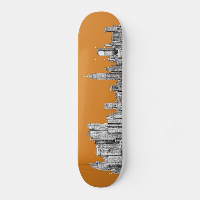 Skateboard Naranja del horizonte de Nueva York (Anverso)