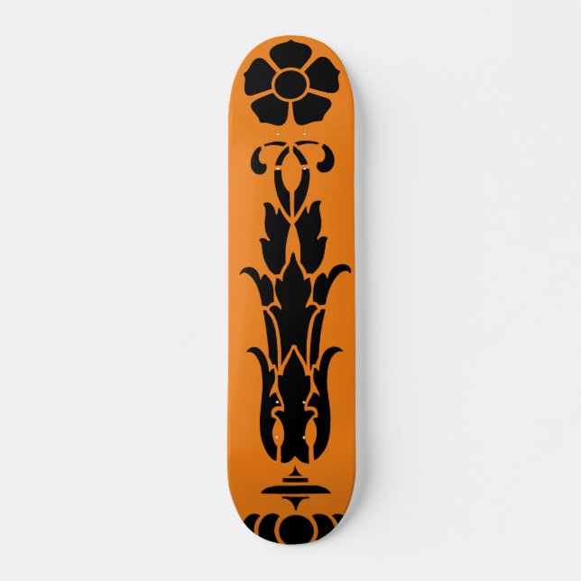 Skateboard Naranja Filigree Simétrica Líneas Zen Gráfico (Anverso )