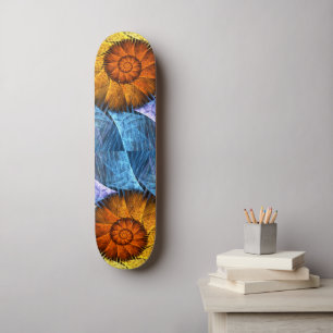 Skateboard Naranja floral Azul amarillo abstracto arte