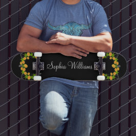Skateboard Naranja flores japonesas negro