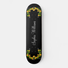 Skateboard Naranja flores japonesas negro