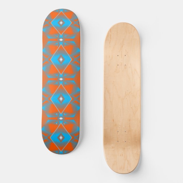 Skateboard Naranja Gris Azul Ombre Geométrico Resumen Arte (Anverso)