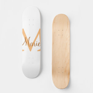 Skateboard naranja marrón simple de añadir nombre monograma m