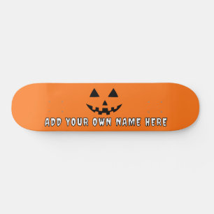 Skateboard Naranja personalizado Calabaza Halloween su nombre