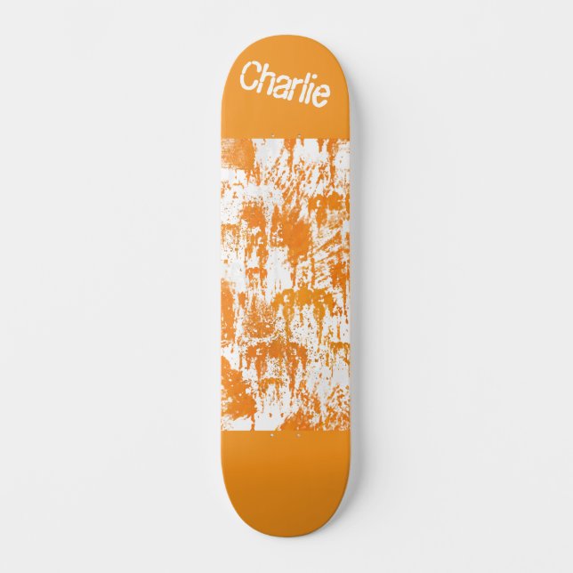 Skateboard Naranja pinceladas de pincel sobre fondo blanco (Anverso)