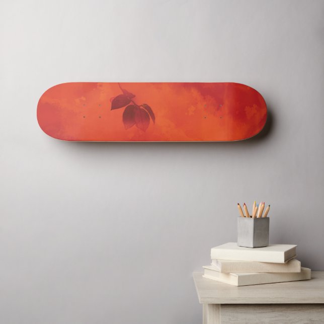 Skateboard Naranja quemado Persimmon Abstrato de hojas otoño (Arte de pared (horz))