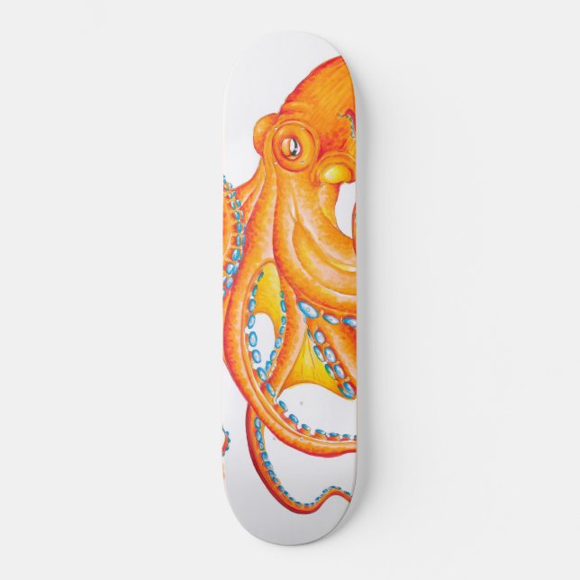 Skateboard Naranja Red Kraken Octopus Danza de Arte Tinta (Anverso)