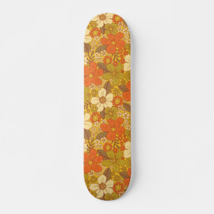 Skateboard Naranja retro 60/70 y floral verde oliva