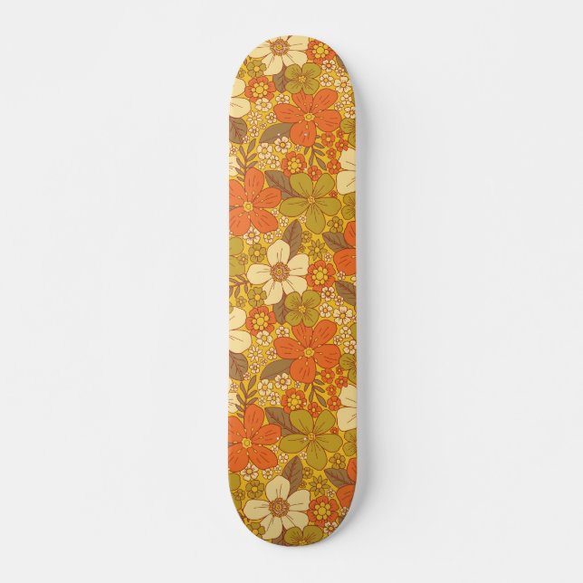 Skateboard Naranja retro 60/70 y floral verde oliva (Anverso )