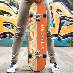 Skateboard Naranja Retro Amarillo Moderno Abstracto Marble Sw