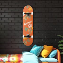 Skateboard Naranja Retro Daisy Bouquet Pattern Skyboard