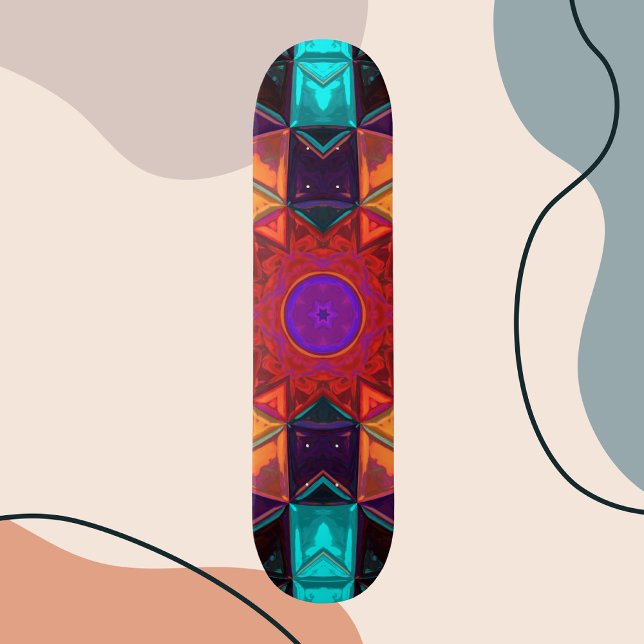 Skateboard Naranja Rojo de Flor Mosaica Kaleidoscope y Azul (Subido por el creador)