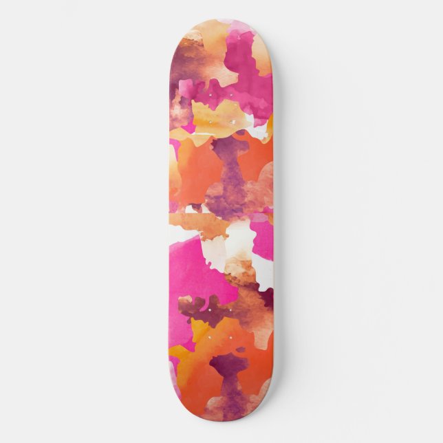 Skateboard Naranja rosa de camuflaje (Anverso)