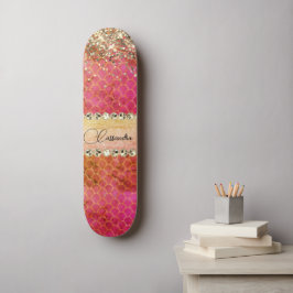 Skateboard Naranja Rosado Caliente Purpurinoso Diamond Bling