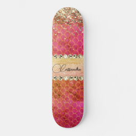 Skateboard Naranja Rosado Caliente Purpurinoso Diamond Bling