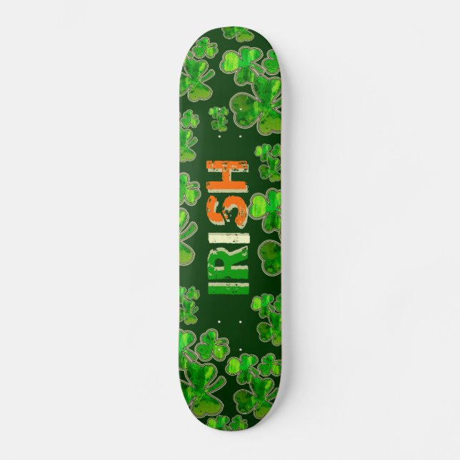 Skateboard Naranja Verde Bandera irlandesa Blanca Shamrock Sk (Anverso)