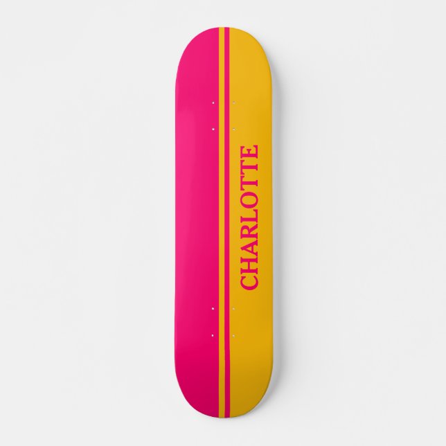 Skateboard Naranja vibrante y rosa caliente (Anverso )