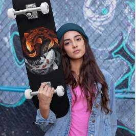 Skateboard Naranja Y Blanco Afortunado Koi Pescado Arte Japon