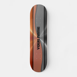 Skateboard Naranja y metal brillante gris del acero