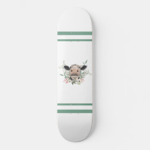 Skateboard nariz de vaca besa flores acuarela gris animal de 