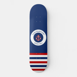 Skateboard Nautical Marine Navy Blue Red White Stripes