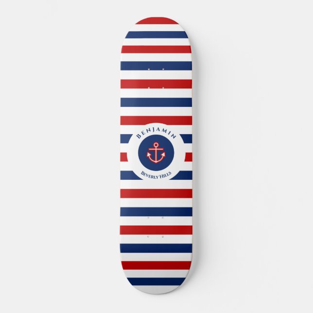 Skateboard Nautical Marine Navy Blue Red White Stripes (Anverso)