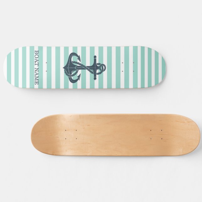 Skateboard Náutico,Ancla,Rayas Verde Menta (Horz)