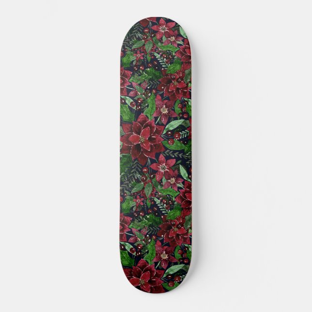 Skateboard Navidades Burgundy Poinsettia Flores acuáticas (Anverso)